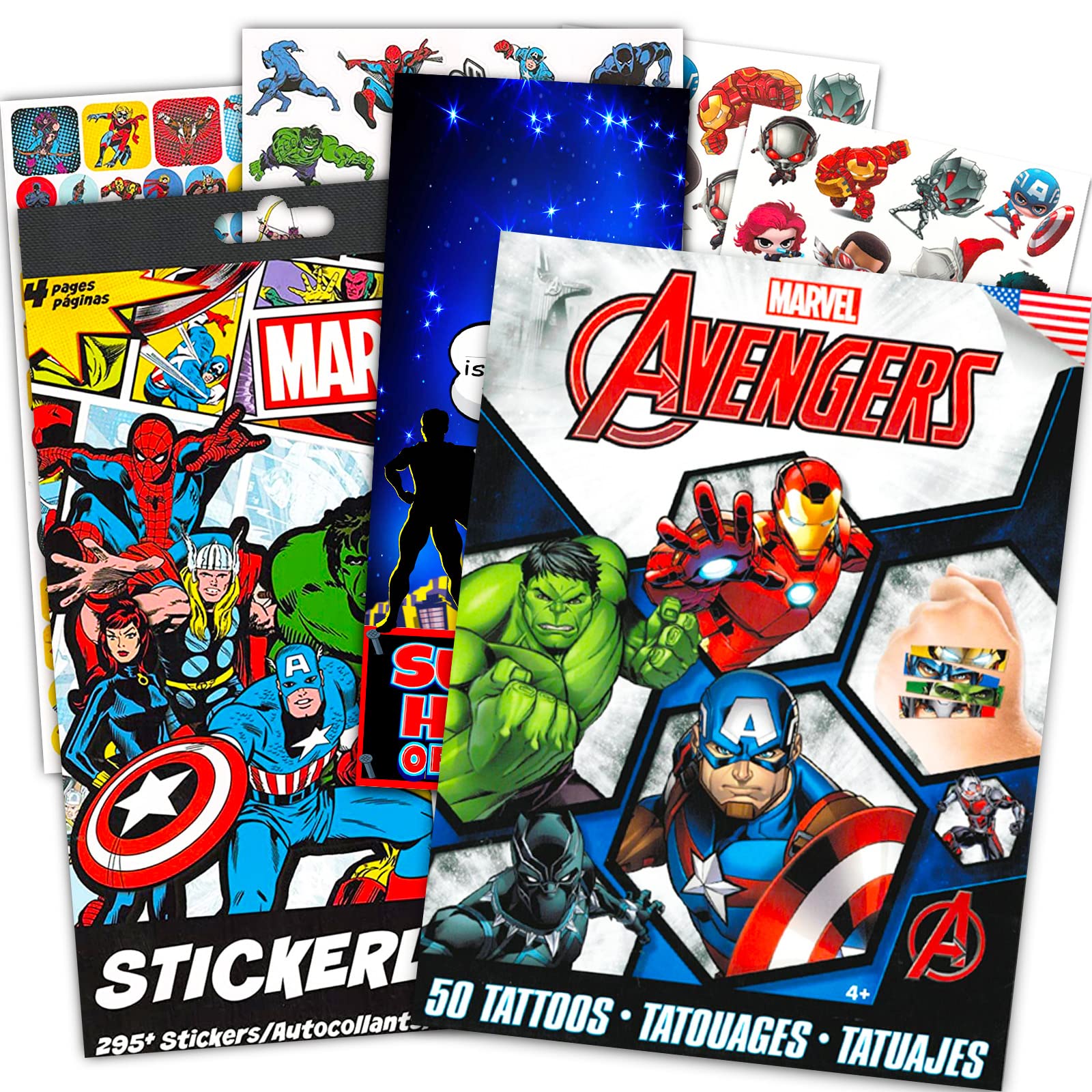 Marvel Avengers Party Favors Super Set ~ Bundle Includes 295+ Avengers Stickers and 50 Avengers Temporary Tattoos for Kids | Mar