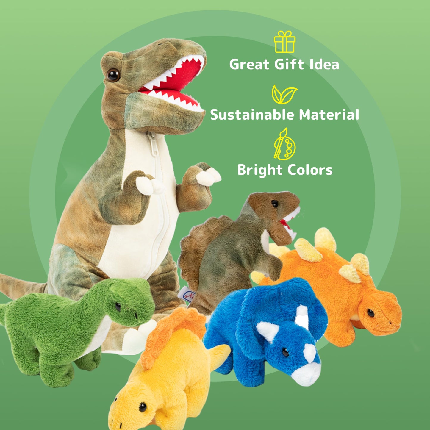 PREXTEX Dinosaur Stuffed Animal Set - 15-Inch T-Rex with 5 Plush Dinosaurs - Multicolor, Perfect Gift for Kids 3+