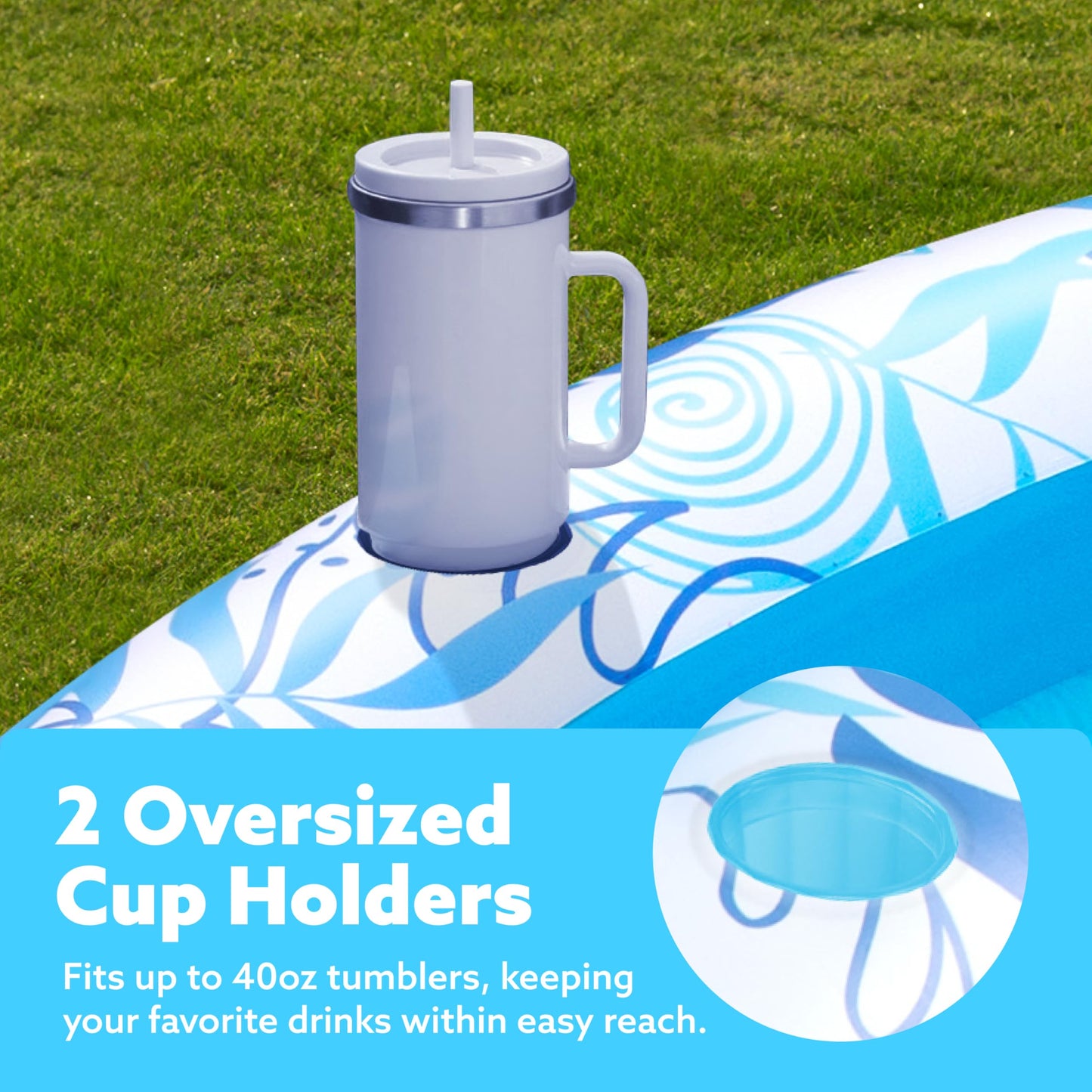 Sloosh Inflatable Tanning Pool Lounger Float, 70" x 46", Blue Plastic Raft with Pillow for Adults, 4-in-1 Sunbathing Bed