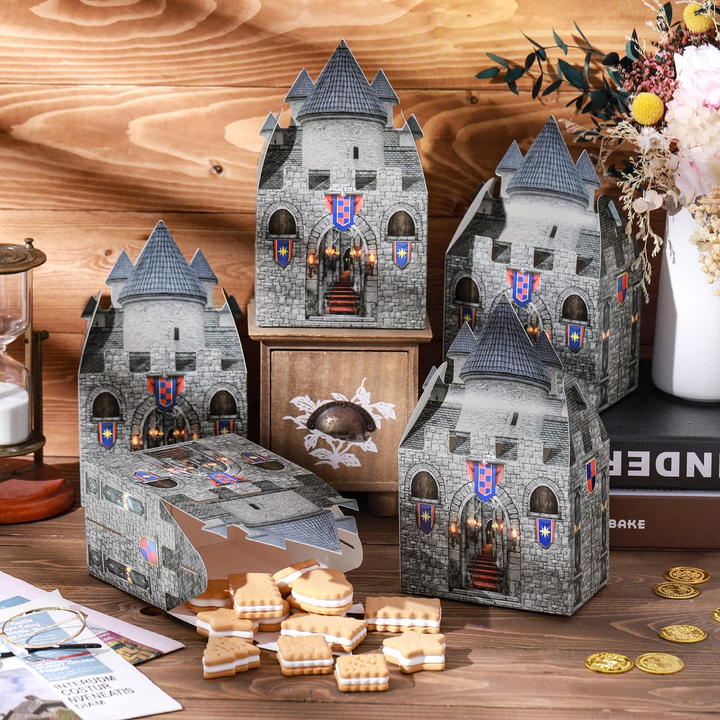 8 x 5 x 3 Inches Medieval Castle Box Cardboard Castle Halloween Knight Theme Party Supplies DIY Box for Mardi Gras Medieval Part