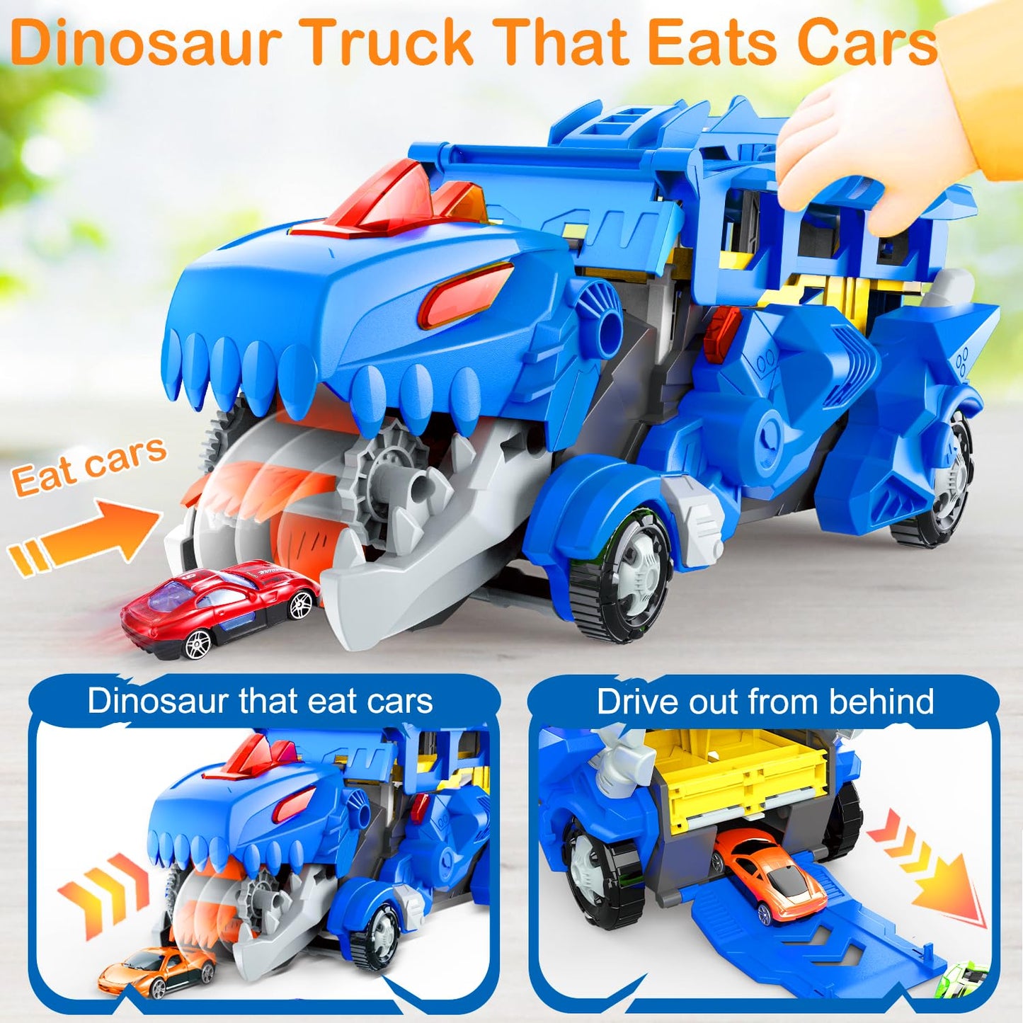 Dinosaur Toys for Kids 3-5, Dinosaur Truck with 6 Cars Toys, Car Track Set, Birthday Gifts Toys for 3 4 5+ Year Old Boys Girls,