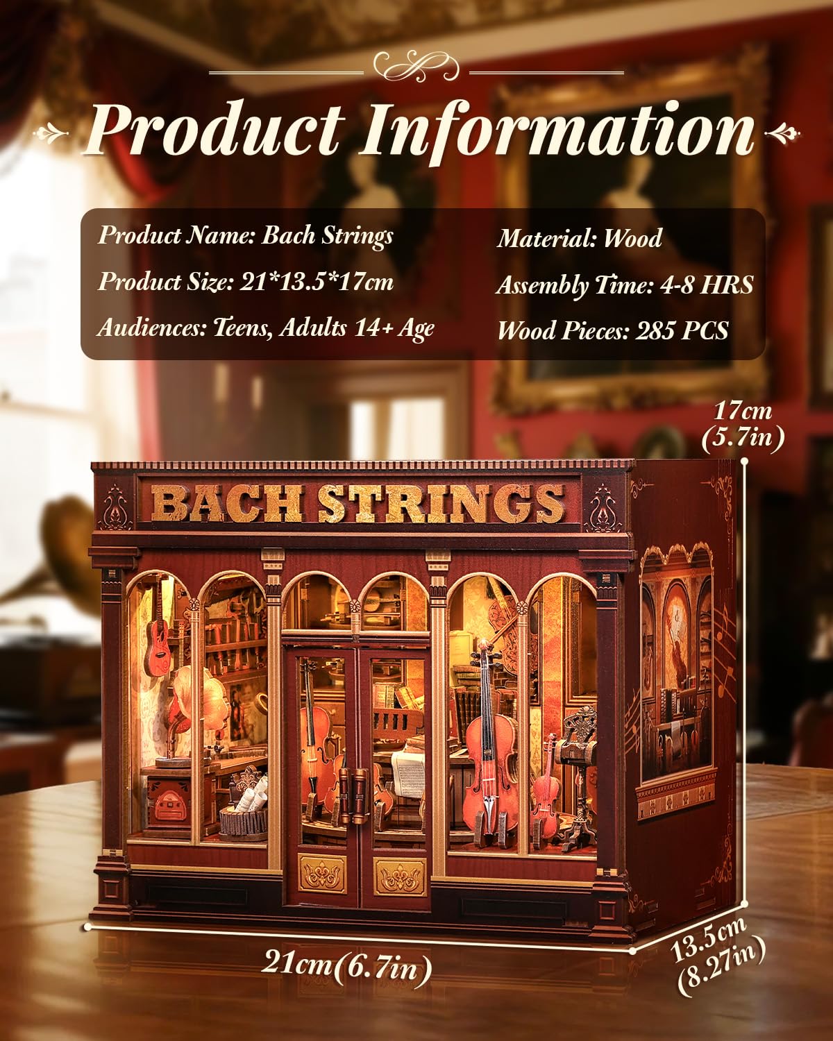 Book Nook Kit  3D Wooden PuzzleDIY Miniature House Kits for mature-themed and Teens  Tiny House Building Kit Booknook Bookshelf Decor  DIY Craft Gifts for Family and Friends & Music Lovers (Bach Strings)