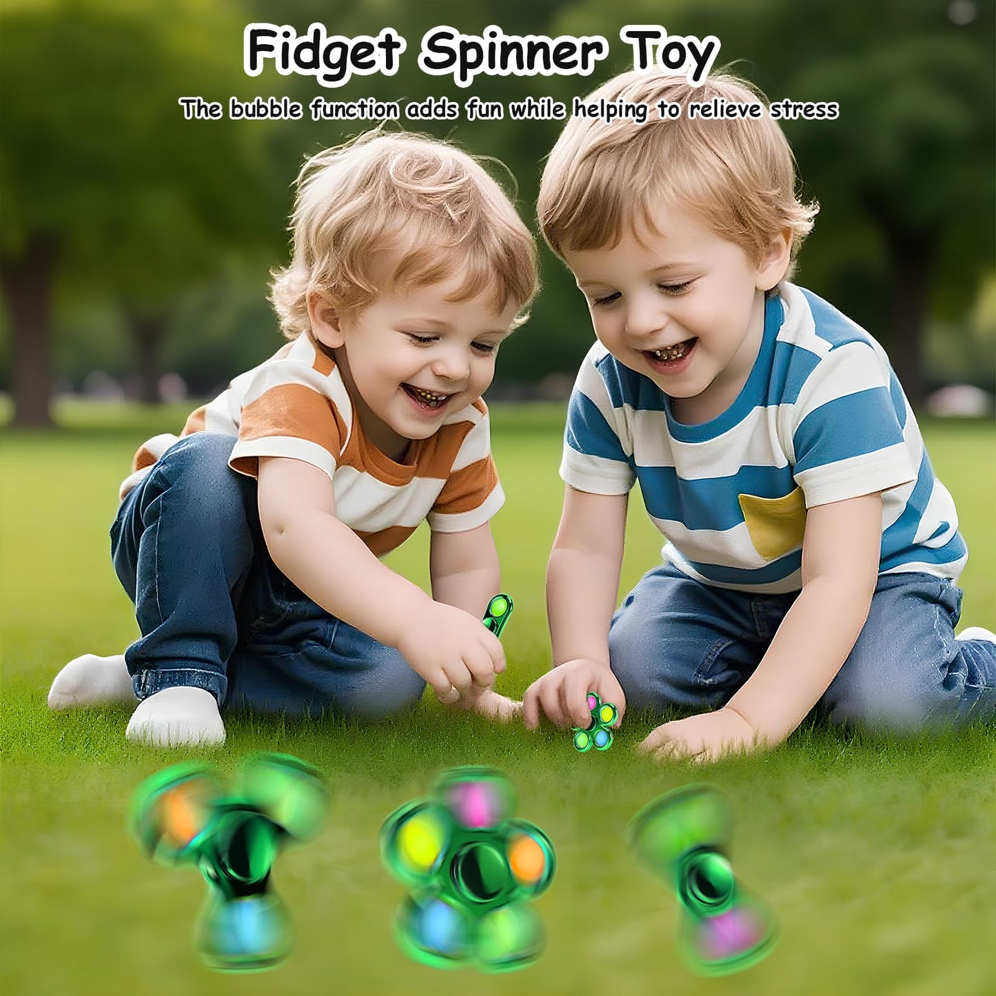 FIGROL Fidget Spinner 3 Pack Pop mature-themed Fidget Toys for mature-themed Anxiety Relief  Spinners for Teen Boys Kid Birthday Gifts Prize Halloween Party Favor & Goodie Bag Fillers(Green)