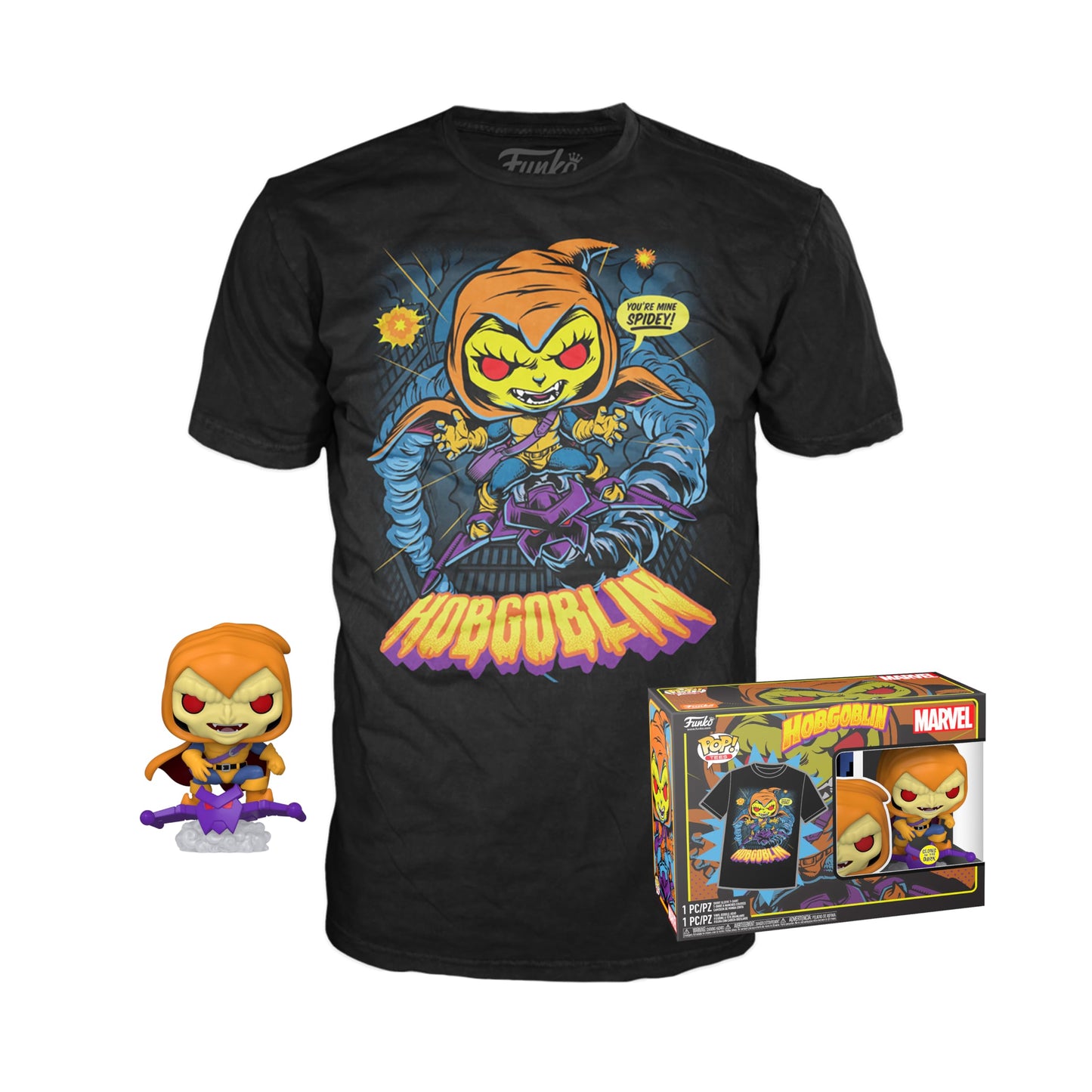 Funko Pop! & Tee: Animated Spider-Man-Hobgoblin - Glow In The Dark - Large - (L) - Marvel - T-Shirt - Clothes With Collectable Vinyl Figure - Gift Idea - Toys And Short Sleeve Top For Adults Unisex