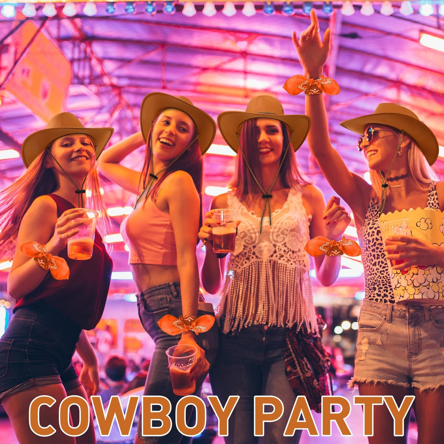 Zhanmai 12 Pcs Cowboy Hat and Bandana Cowboy Cowgirl Hats Bulk Western Party Costume Halloween Accessory(Polyester,Beef Yellow)