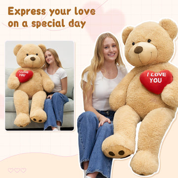 Maogolan Giant Teddy Bear 52' Stuffed Animal - I Love You Red Heart Big Teddy Bear Plush For Valentines Gift,Anniversary,Long Distance
