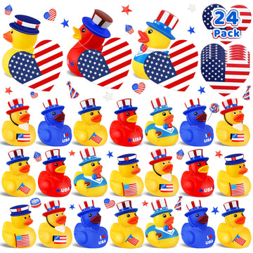 Ouryec 24 Pack Patriotic Rubber Ducks, 4Th Of July Rubber Ducks Jeep Ducks Bulk, 4Th Of July Independence Day Usa Memorial Day P