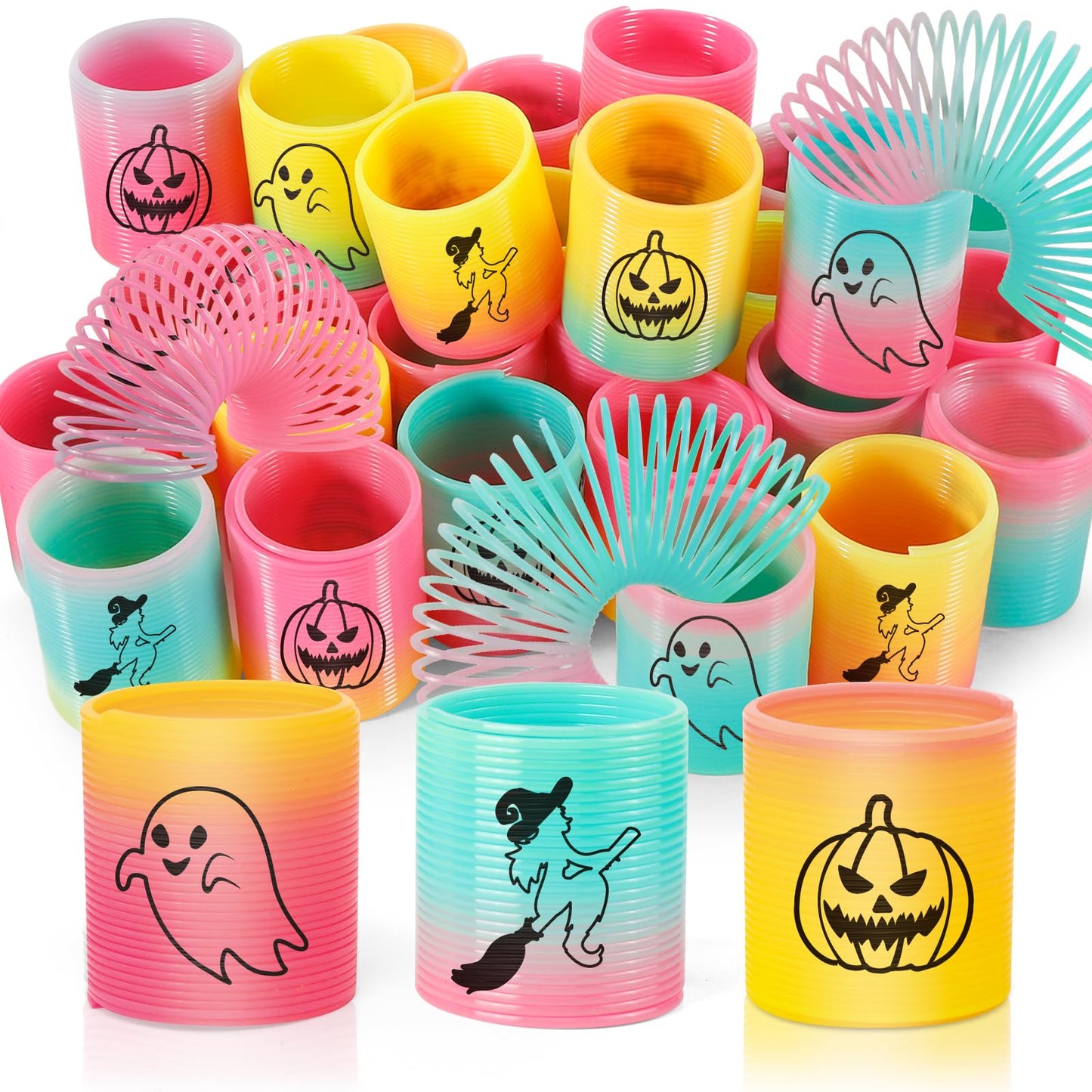 Cleverzone 36 Packs Spring Rainbow Magic Fidget Stress Coil Mini Springs Bulk Toys Party Favor Birthday Carnival Prize Goodie Bag Stuffers For Kids Boys Girls (Halloween)