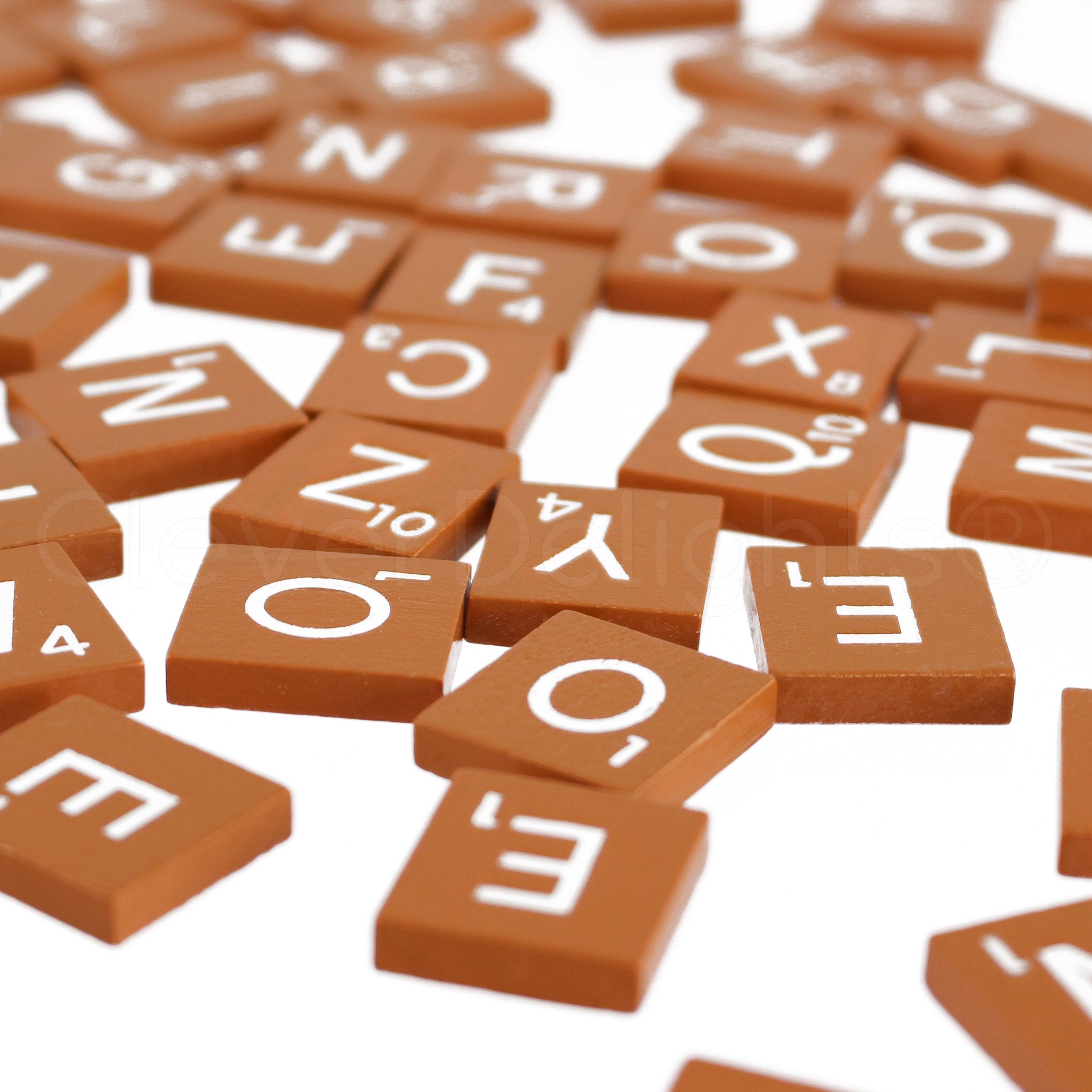 Cleverdelights 100 Wood Letter Tiles - Burnt Orange Color - Complete S ...