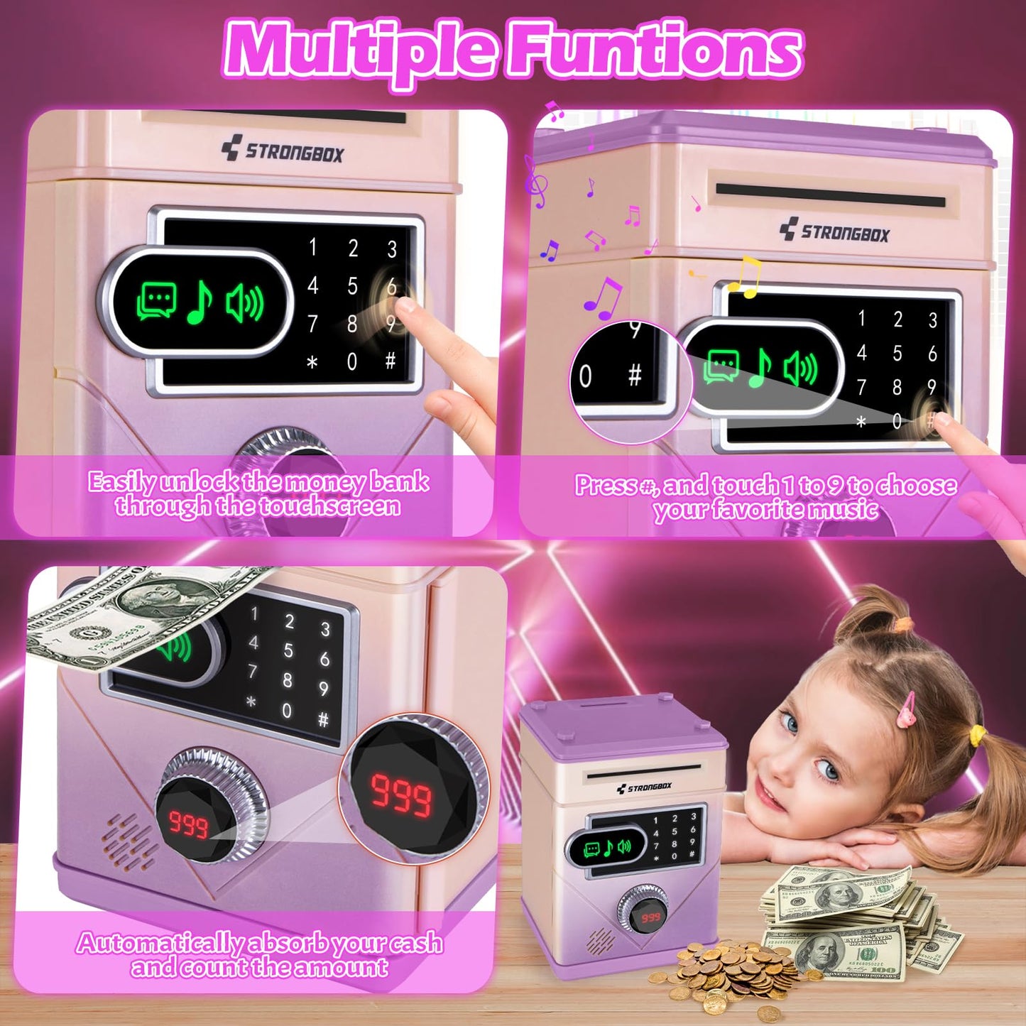 Piggy Bank For Kids, Touchscreen Money Bank Toys For 4 5 6 7 8 9 10 11 12 13 Year Old Boys Gift Ideas, Electronic Money Saving B