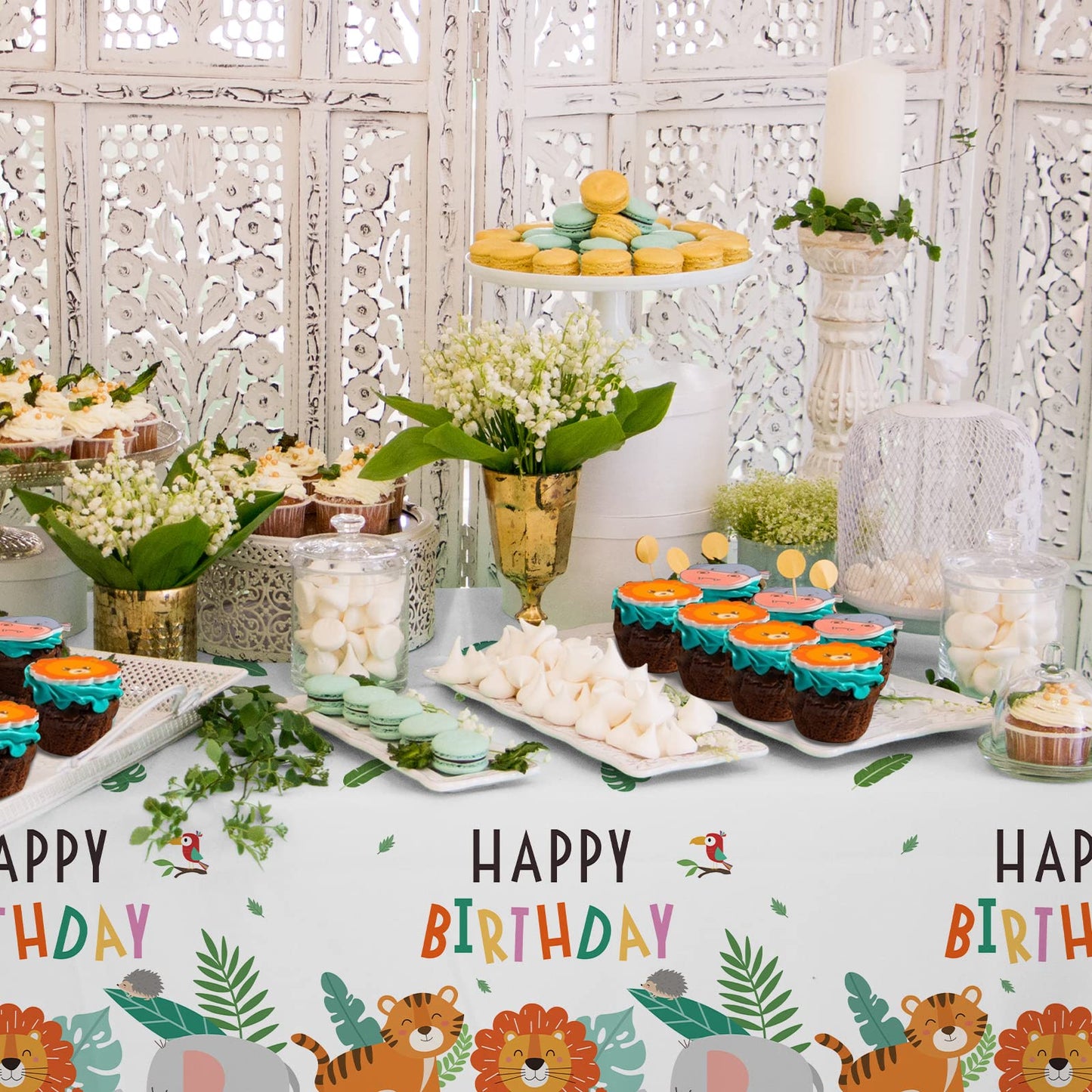 Safari Theme Party Supplies Disposable Tablecloth Plastic Waterproof Table Cover for Jungle Safari Birthday Party Decorations, 3