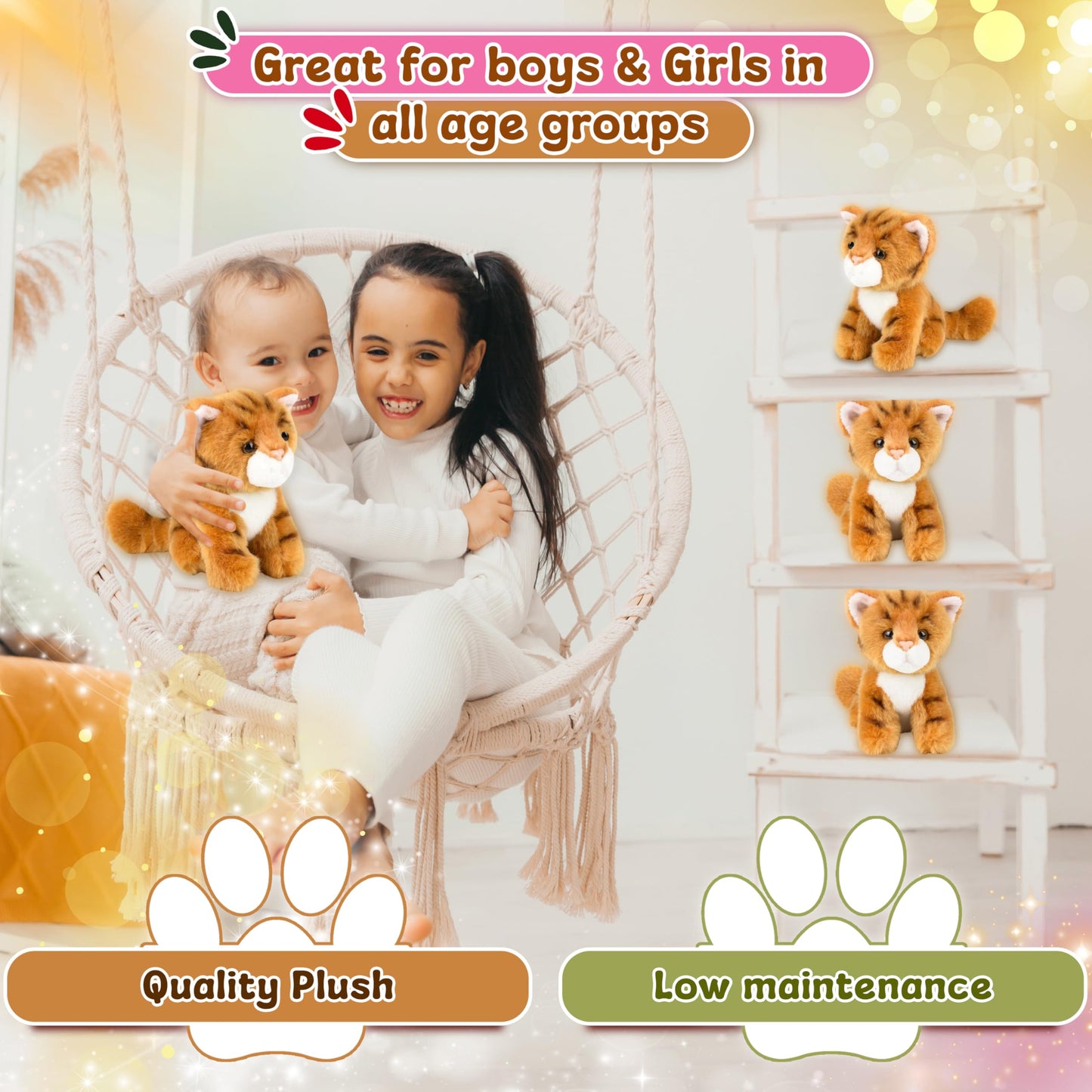 Forest & Twelfth 6'' Stuffed Tabby Cat Animal, Soft Plush Toy, Cute Stuffed Animal For Boys And Girls, Realistic Looking Small S