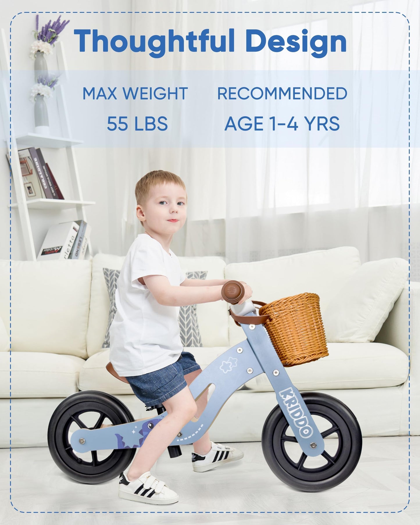 Kriddo 2 In 1 Wooden Kids Tricycle And Balance Bike With Pattern For 1-4 Years Old, No-Pedal Tricycle And Toddler Balance Bike W