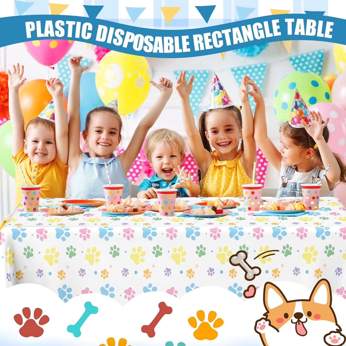 Gilprop 2 Pack Blue Dog Paw Print Plastic Tablecloth 54x108 Inch Table Cover Large Paw Print Plastic Disposable Rectangle Table