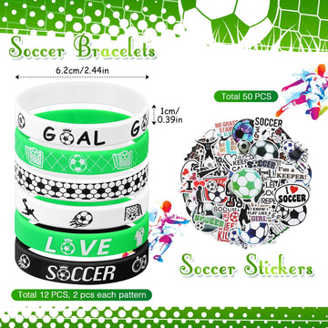 120 Pieces Soccer Party Favors Set, Soccer Goodie Bag Fillers, Soccer Toy Whistle Silicone Bracelet Luminous Tattoo Sticker Temporary Keychain For Soccer Birthday Party Supplies Decorations