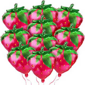 NOVWANG Strawberry Balloons, 18pcs Cute Sweet Strawberry Foil Balloons Party Decorations for Birthday Wedding Baby Shower Party 