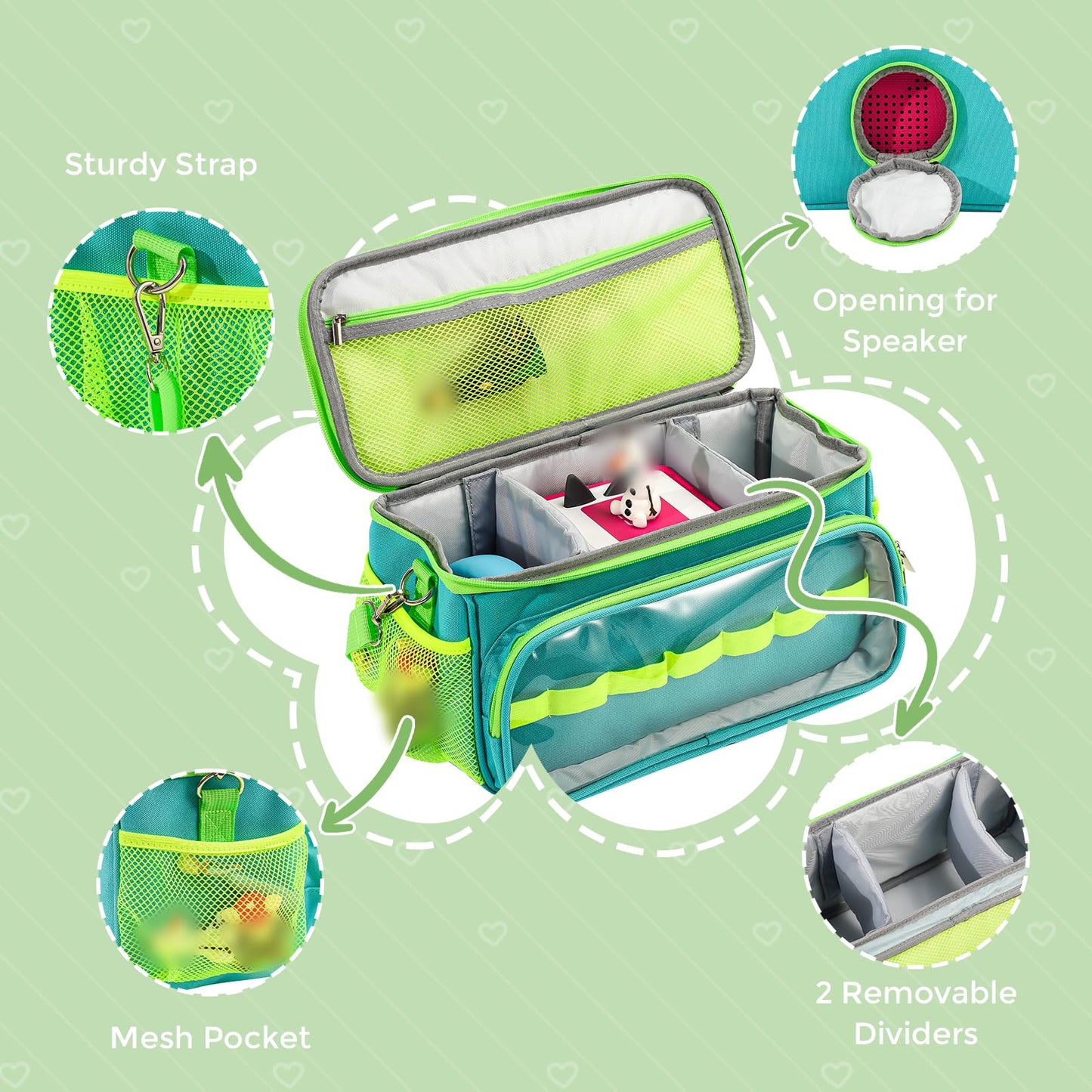 Hautton Toniebox Carrying Case - Portable Travel Bag for Tonies, Headphones, and Charging Station, Aqua Blue, Model HT-08364490