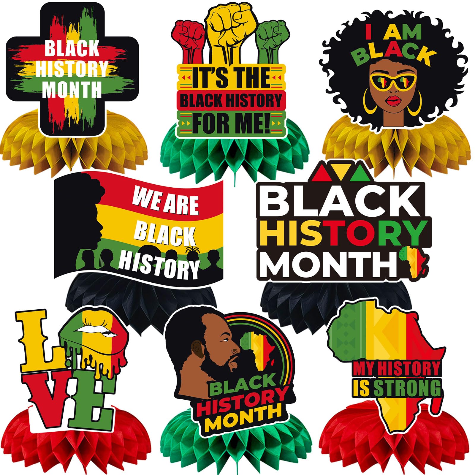 JULMELON 8PCS Black History Month Table Decorations, 3D Double Sided Black History Month Table Centerpieces, African American Bl