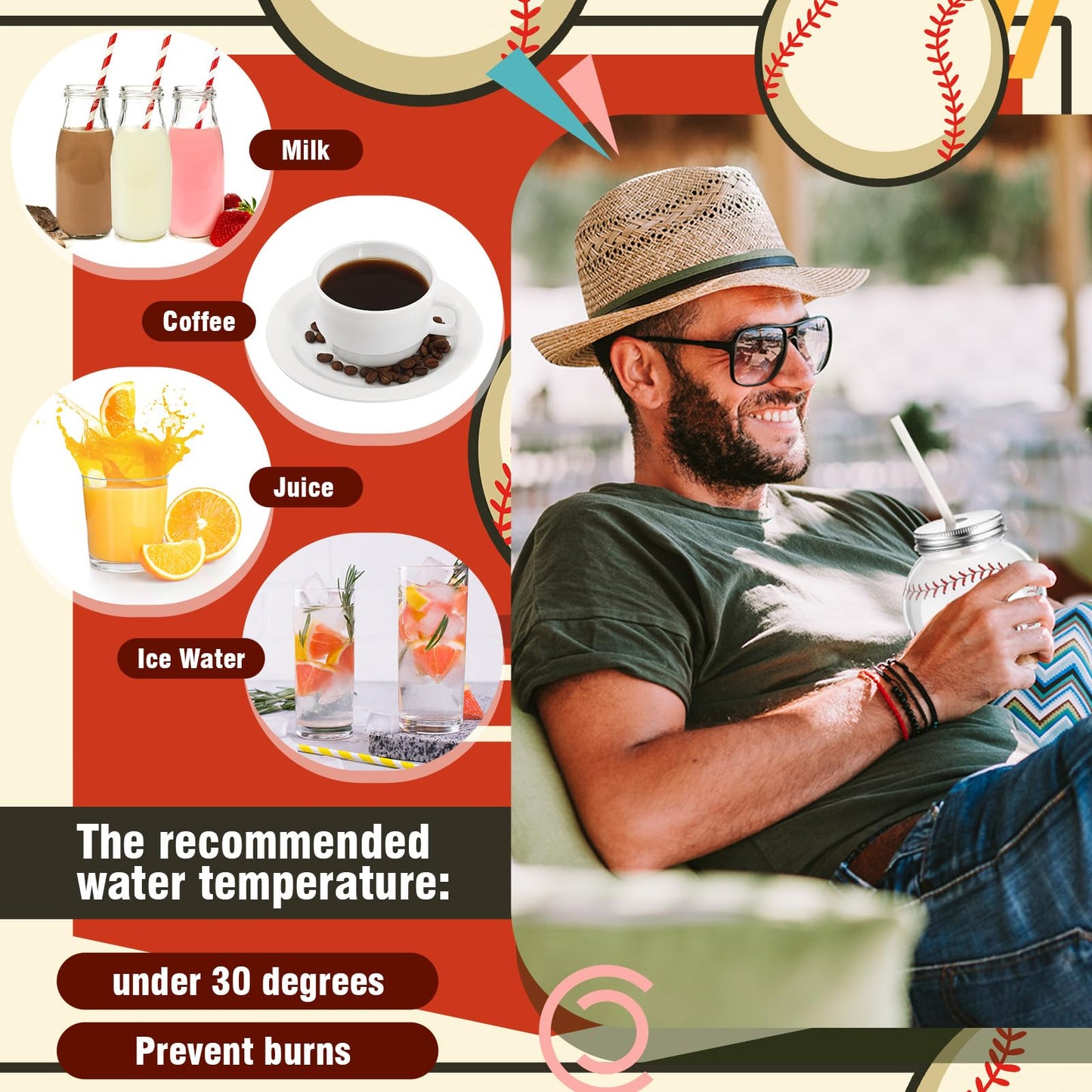 Baderke 12 Set Baseball Cups with Straws and Lids 10oz Plastic Baseball Shape Cups Bulk Sports Theme Bottle for Drink Birthday S