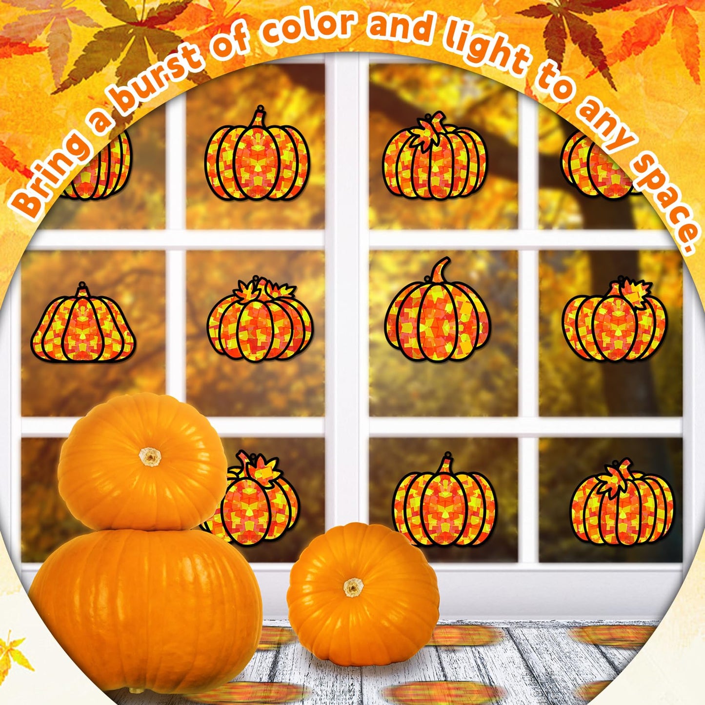 32 Sets Pumpkin Suncatchers Craft Kit DIY Window Stained Glass Effect Fall Pumpkin Paper Crafts Home School Classroom Autumn Tha