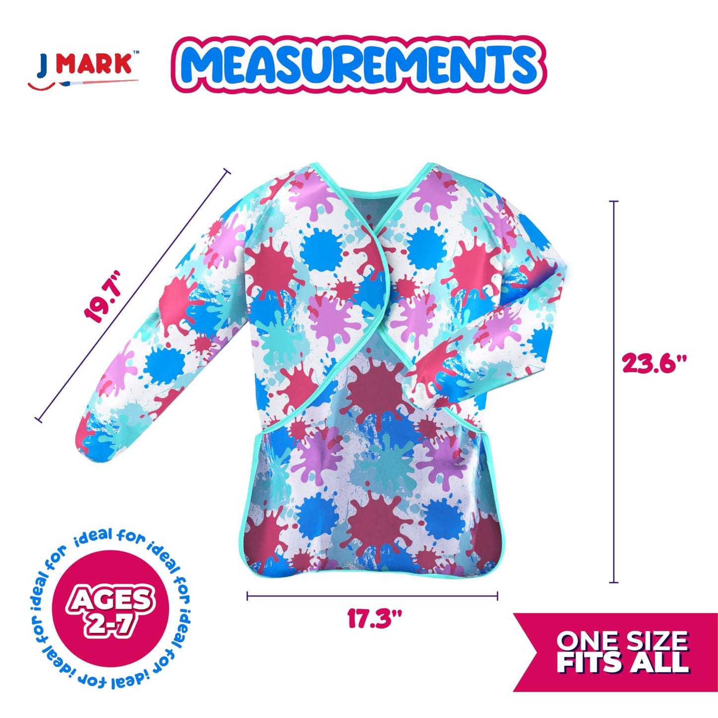 Art Smock Painting Apron - (Pack of 2) Long Sleeve and 2 Pockets for Arts & Crafts - Waterproof Artist Paint Shirt Colorful