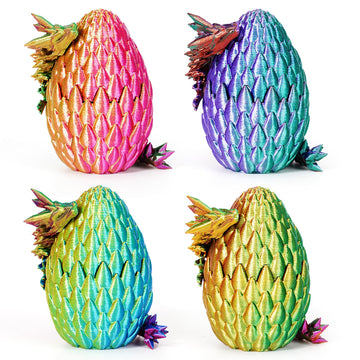 Shuwnd 4Pc 3D Printed Dragon In Egg,Dragon Eggs With Dragon Inside,Mini Articulated Crystal Dragon Fidget Toys,Mystery Dragon Egg Fidget Toy,3D Printed Animals Toy Set (4Pc-C)