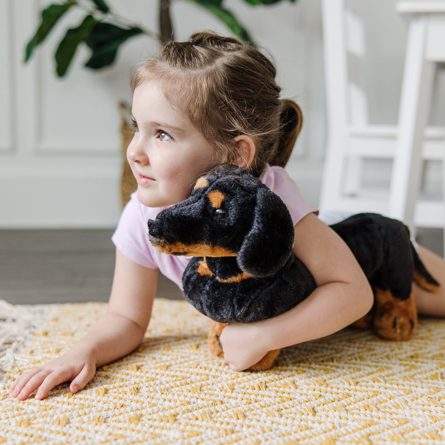 Melissa & Doug Giant Dachshund Stuffed Animal - Large, Lifelike Design, Black & Tan, Model 4854, 100% Polyester