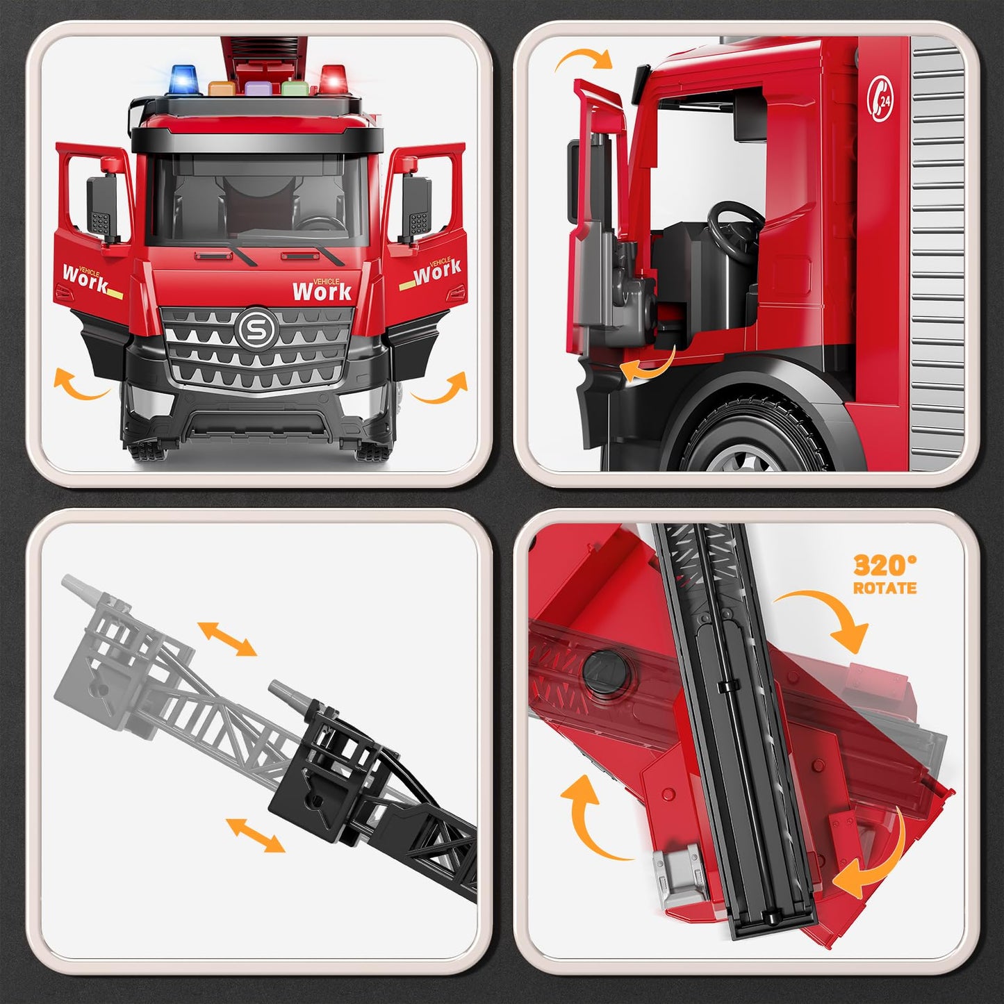 Beby Buty Toddlers Toys for Ages 3-5, Fire Truck with Ladder Toys for Toddlers Boys Girls, Lights & Realistic Sounds, Fire Truck