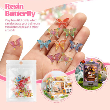 Miniature Resin Small Butterfly, Dollhouse Miniatures Crafts Butterfly Random 50pcs