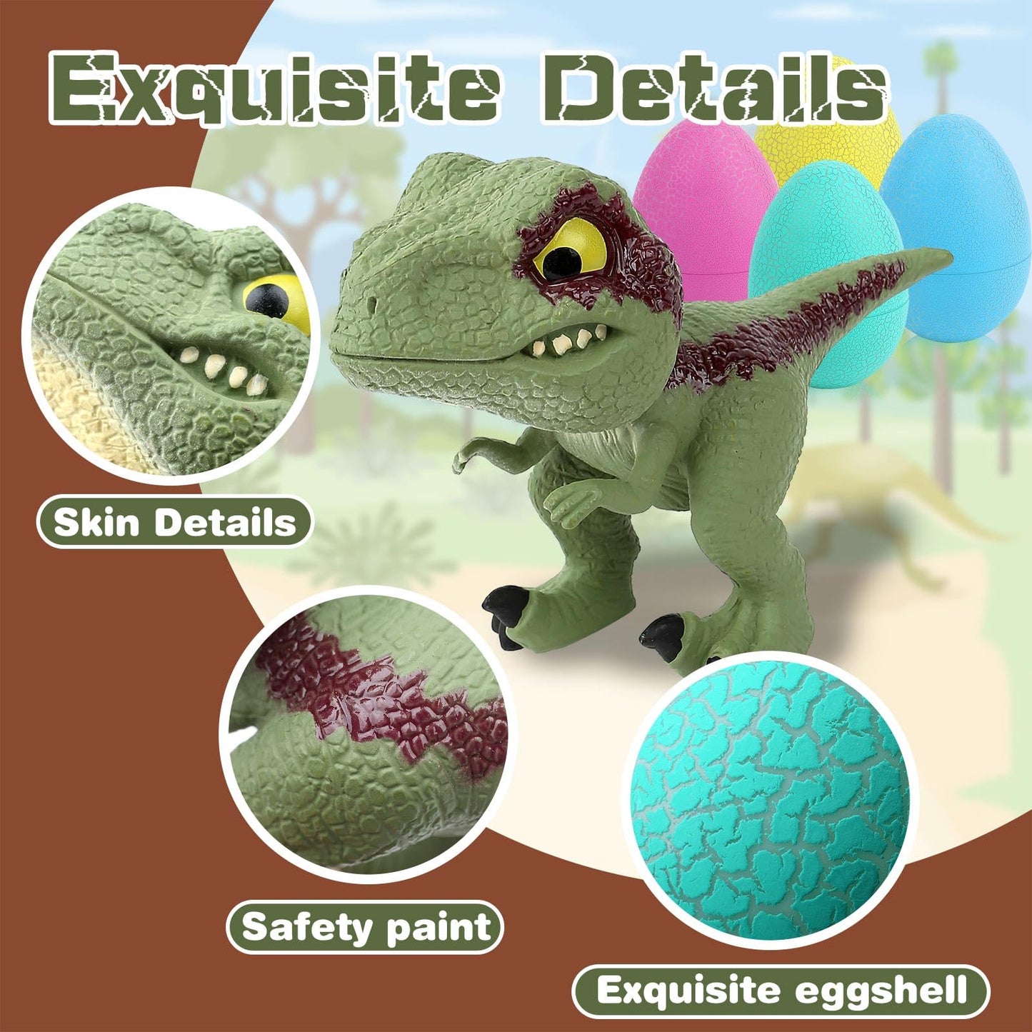 Zohanindl 5.12'' Dinosaur Egg Toy 4Pack, Exquisitely Carved Dinosaur Figures, Dinosaur Collectibles, Easter Eggs, Suitable For B
