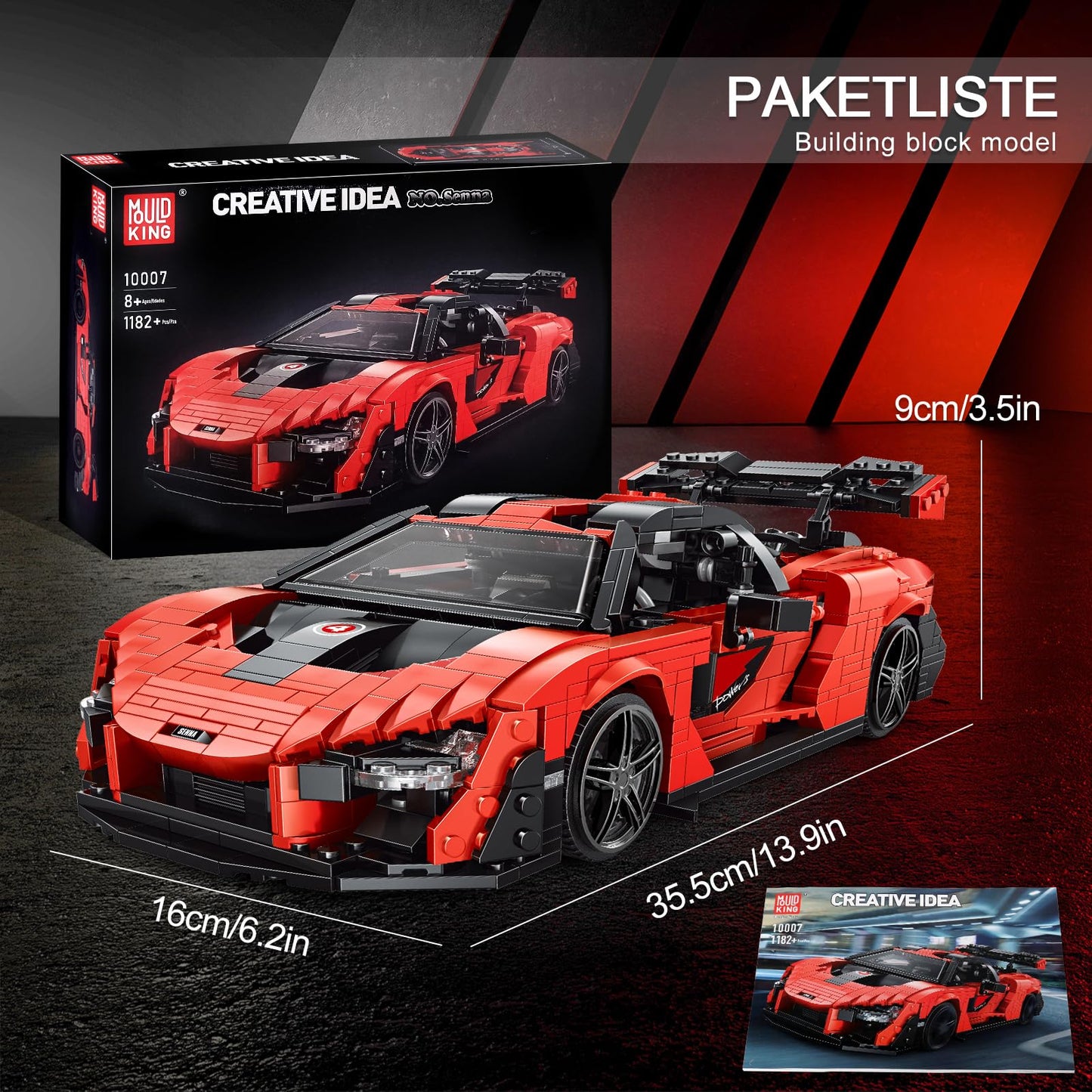 Mould King 10007 Super Car Moc Building Blocks Kit, 1:12 Scale Sports Car Model Toys For Kids To Build, Collectible Car Set For Adults (1182 Pcs)