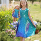 Bow Dream Girl Dress & Doll Clothes Set, Rainbow Unicorn, Size 4-5T, Blue Green