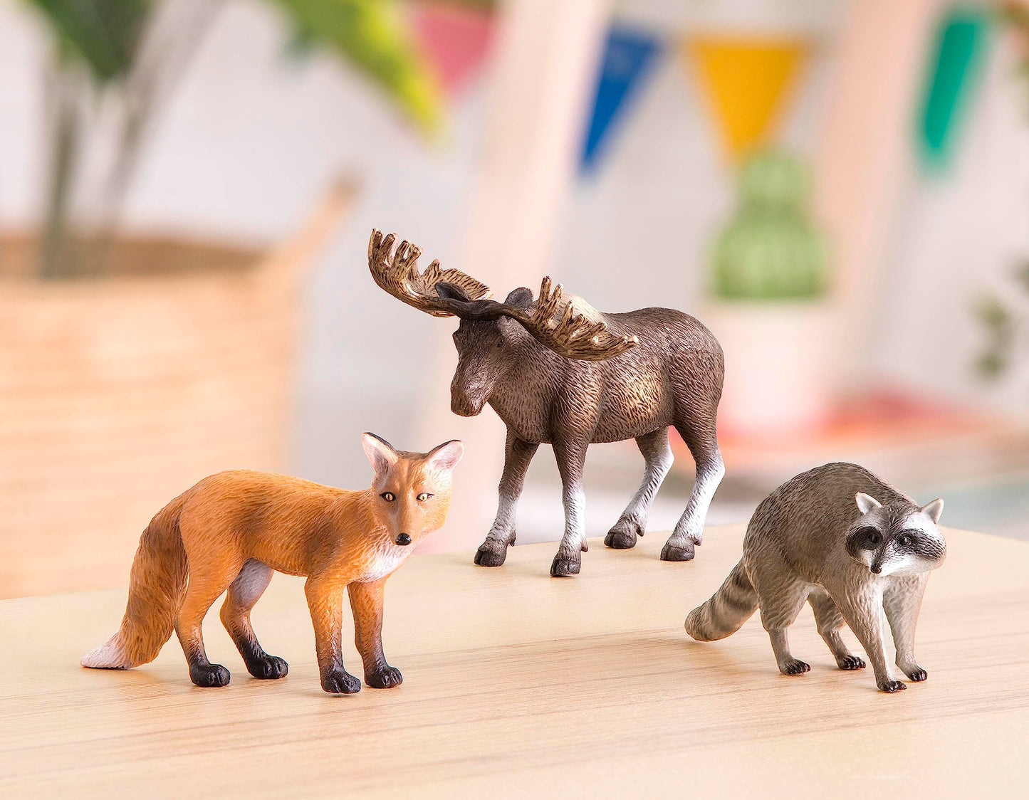 Terra by Battat - 3 Pcs 5 Forest Animal Figurines - Realistic Plastic Fox, Moose & Raccoon Toys - Durable Wildlife Gift Set for