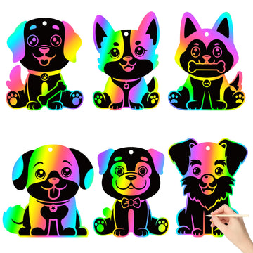 Cy2Side Puppy Animal Color Scratch Bookmarks For Kids Diy Dog Scratch Card Craft Kit For Birthday Party Decors Puppy Dog Pet Magic Art Rainbow Color Craft Kit For Birthday Party Favor