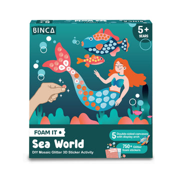 Binca Foam Sticker Mosaic Art Activity, 750+ 3D Glitter Foam Stickers, 5 Underwater Animals with Display Arch, DIY MessFree Act