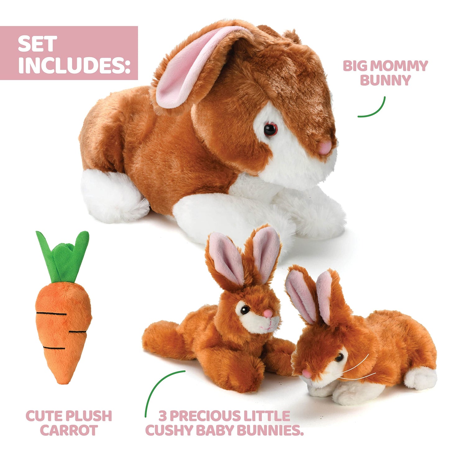 Prextex Plush Bunny Rabbit With Zippered Pouch For Little Baby Bunnies, Bunny Stuffed Animal, Easter Bunny Stuffed Animal, Stuffed Animal With Babies Inside - Perfect For Easter Gift And Easter Basket