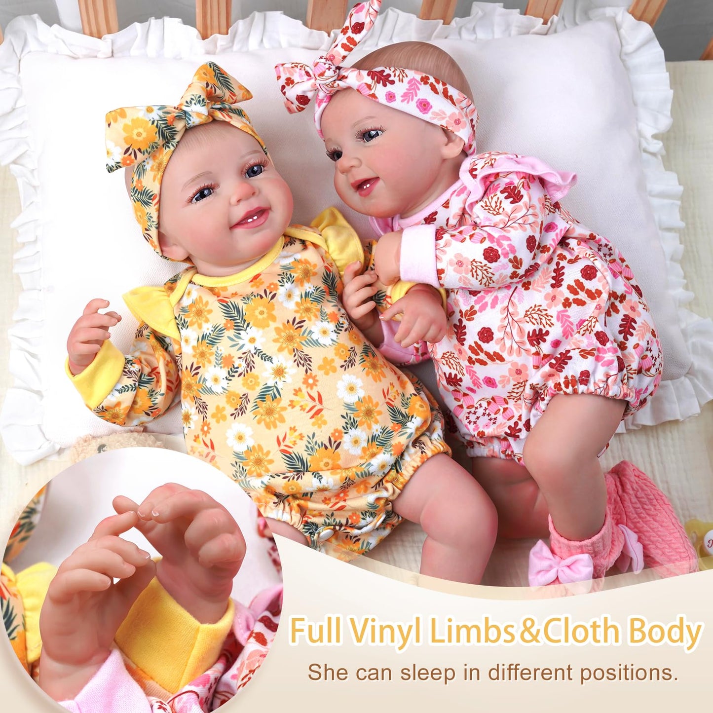 Babeside Lifelike Reborn Baby Dolls Twins - 20 - Inch Sweet Smile Realistic-Newborn Baby Dolls Soft Body Real Life Baby Doll Gir