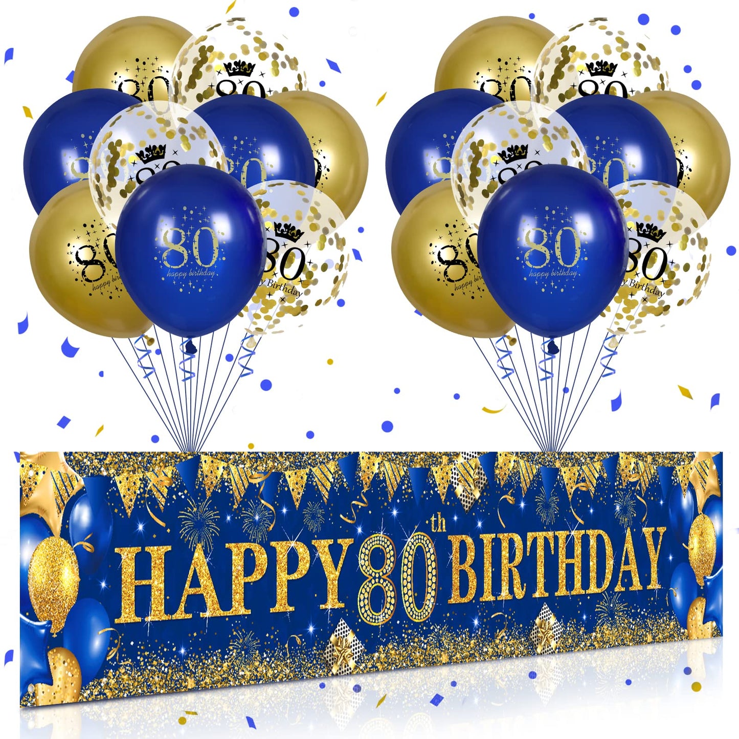 80Th Birthday Decorations For Men Women Blue And Gold,Navy Blue Gold Birthday Party Yard Banner 18 Pcs 80Th Happy Birthday Balloons For 80Th Anniversary Birthday Party Supplies Christmas Outdoor Decor
