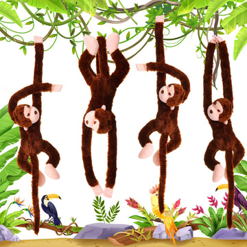 Chivao Set Of 4 Stuffed Monkey Hanging Stuffed Animal Monkey Plush Toy Large Animal With Loop For Gifts Favors(28 Inch,Dark Brown, Light Brown)