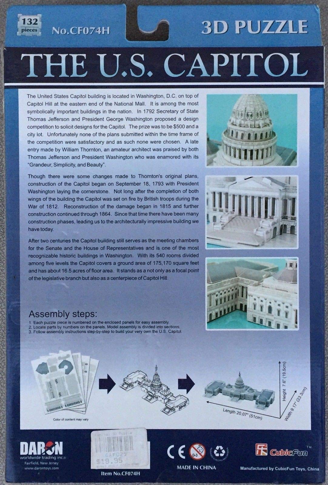 Us Capitol Building 3D Puzzle, 132 Pieces