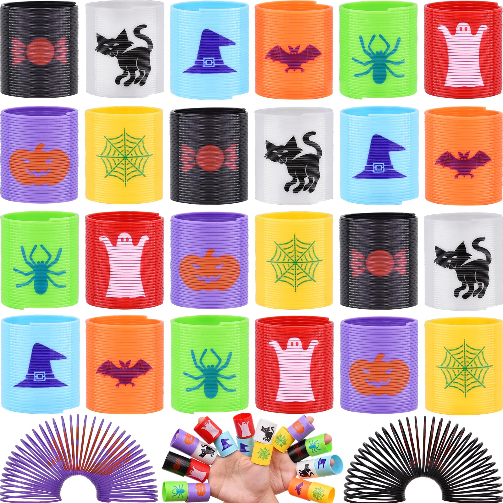 Menzcci 24 Pcs Halloween Mini Coil Springs Toys Magic Spring Toys for Kids Boys Girls Toddlers Halloween Goodie Bag Stuffers Hal