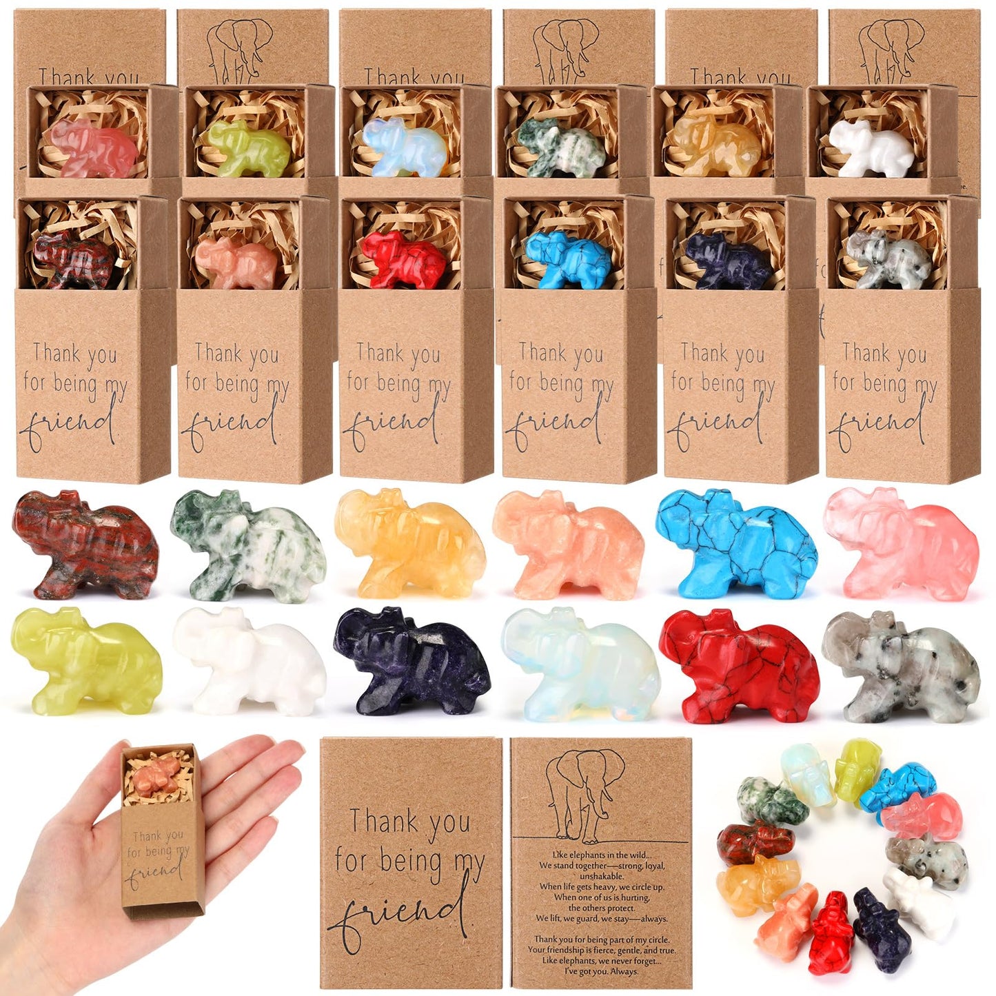 LemonRoad 12 Sets Friendship Elephant Gifts for Women, Crystal Elephant Decor with Story Box for Best Friend Bestie Sisters Birt