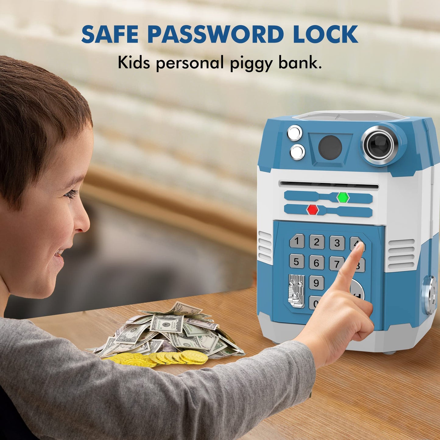 Wantfly Piggy Bank For Kid With Coin Slot, Auto Grab Bill Slot, Password Protected With Hand Wave Activation, Electronic Money S