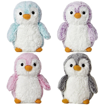 Bundle Of 4 Aurora World Pom Pom Penguin Bright Pink, Blue, Purple And Gray Plush, 6''