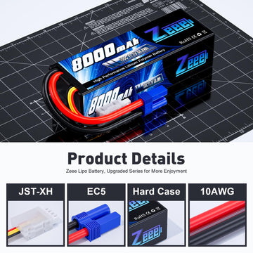 Zeee 11.1V Lipo Battery 3S 100C 8000mAh Hard Case Battery with EC5 Plug for 1/8 1/10 RC Car Model Truggy Buggy Team Associated(2