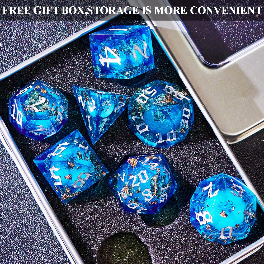 Lindragonhe Green Dragon Eye Liquid Core Dnd Dice Set For Role Playing Games, Full Dungeons And Dragons Dice Set For D&D Gifts,