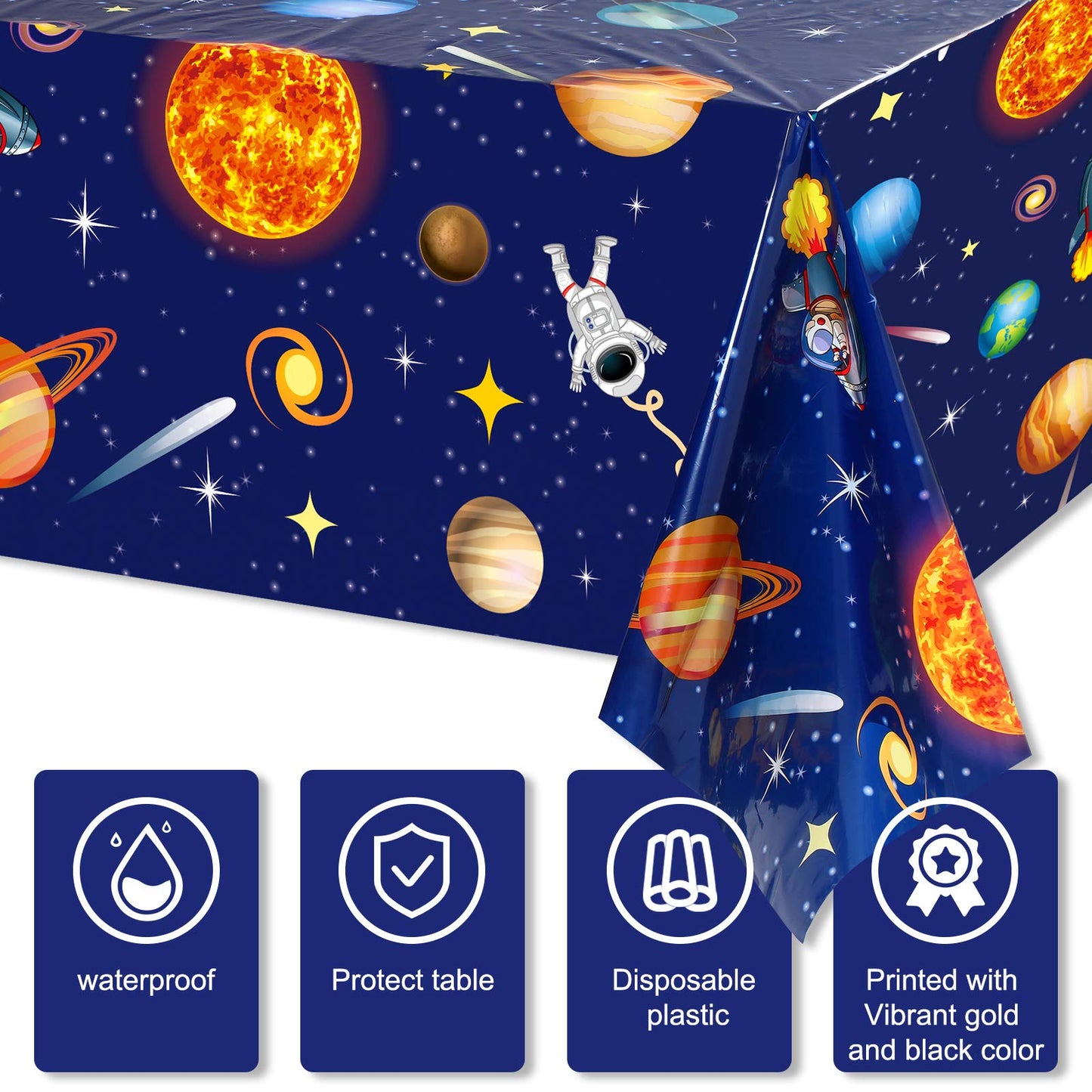 3 Pieces Space Tablecloth Decorations Plastic Outer Solar System Table Cover Planet Design for Kids Space Theme Birthday Party D
