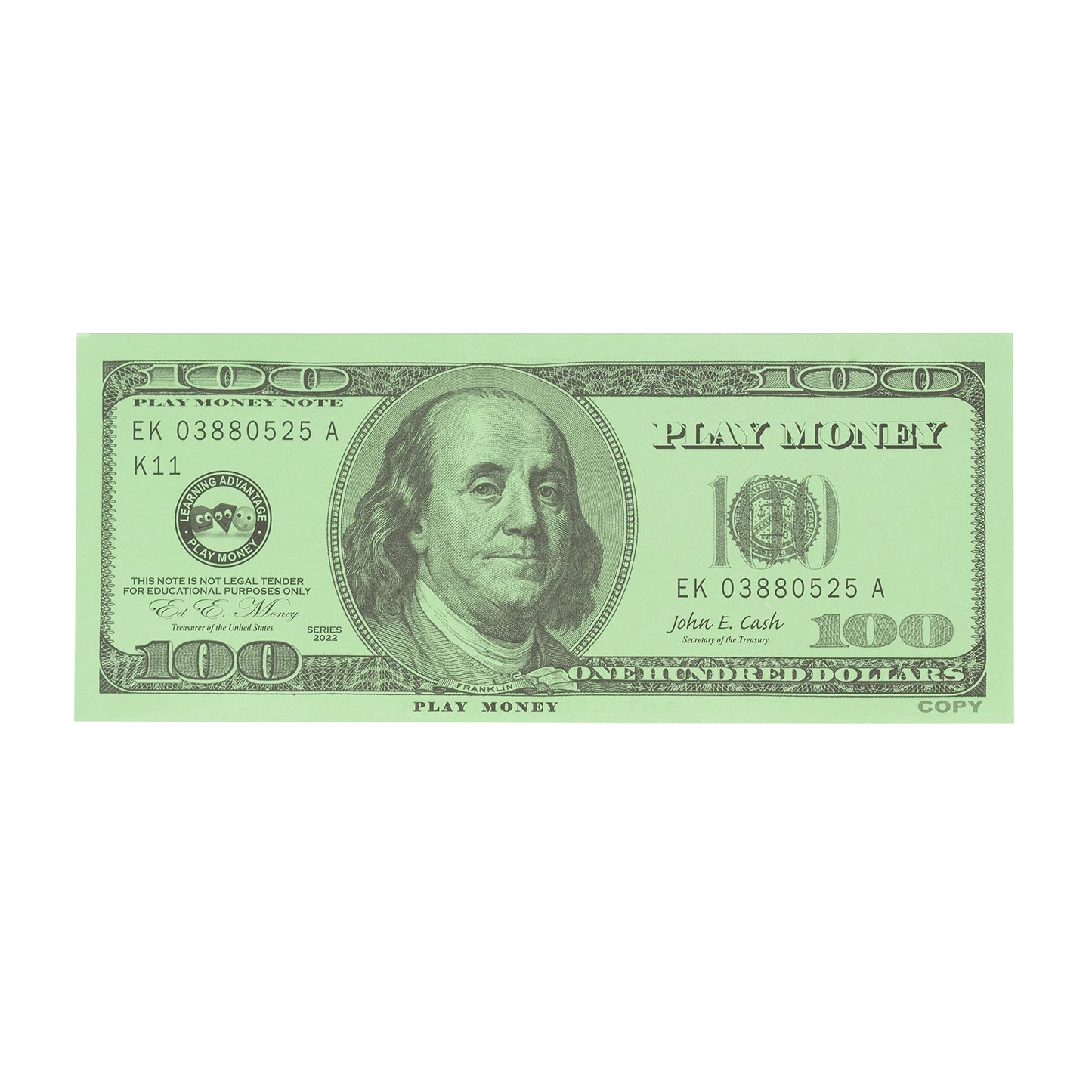 Learning Advantage One Hundred Dollar Play Bills - Set Of 50 $100 Paper Bills - Designed And Sized Like Real Us Currency - Teach