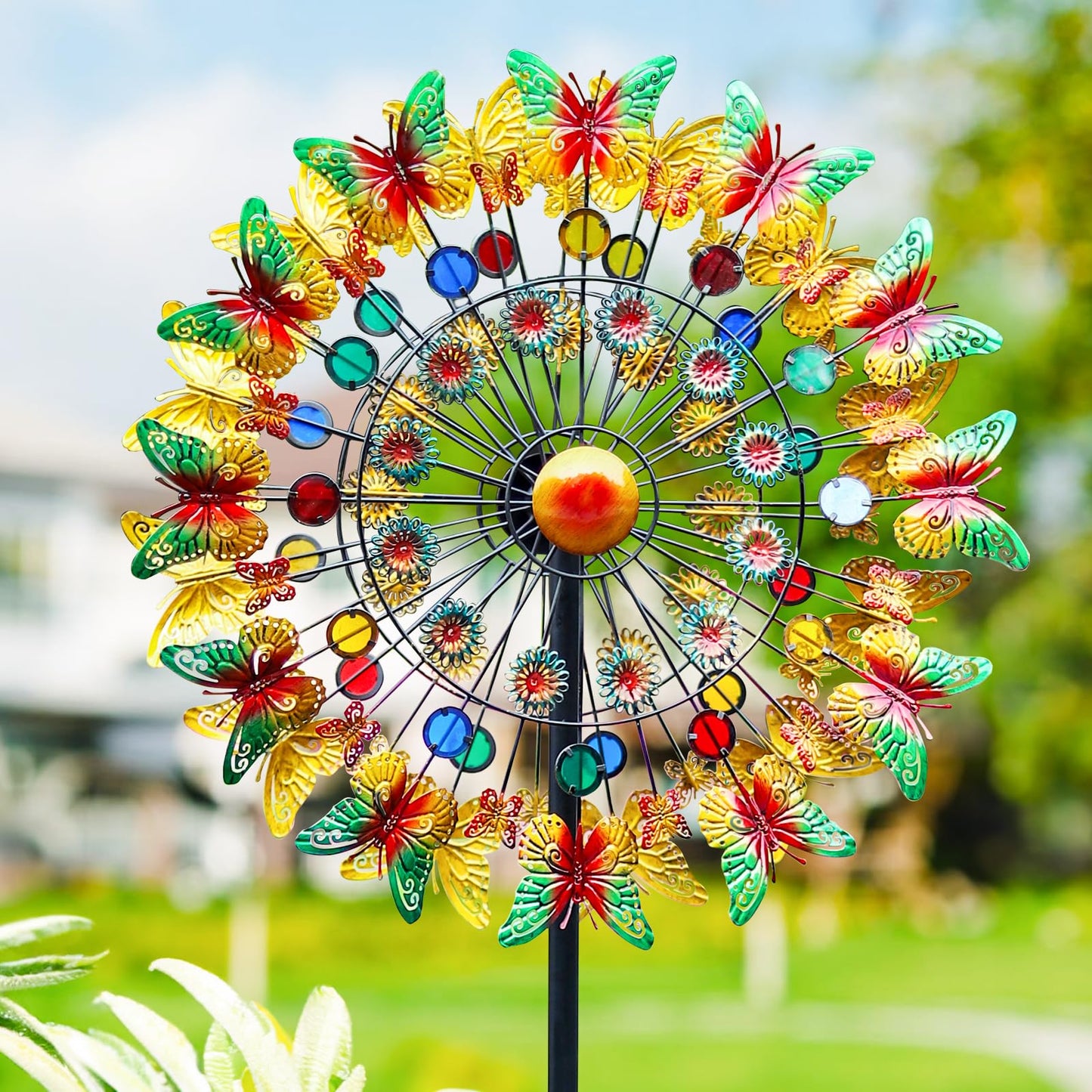 Lairander Butterfly Outdoor Wind Spinners, 84'' Large Garden Wind Spinner, Metal Yard Art Wind Sculptures & Spinners, Garden Dec