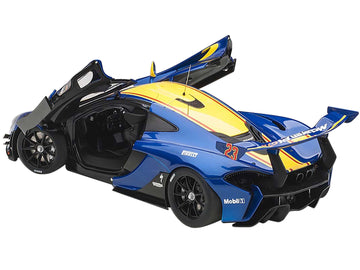 Mclaren P1 Gtr #23 Metallic Blue With Yellow Stripe 1/18 Model Car By Autoart